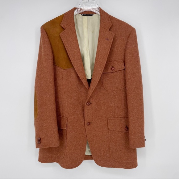 Aquascutum Vintage 70s 80s British Tweed Hunting Jacket Elbow Patches Wool 49R